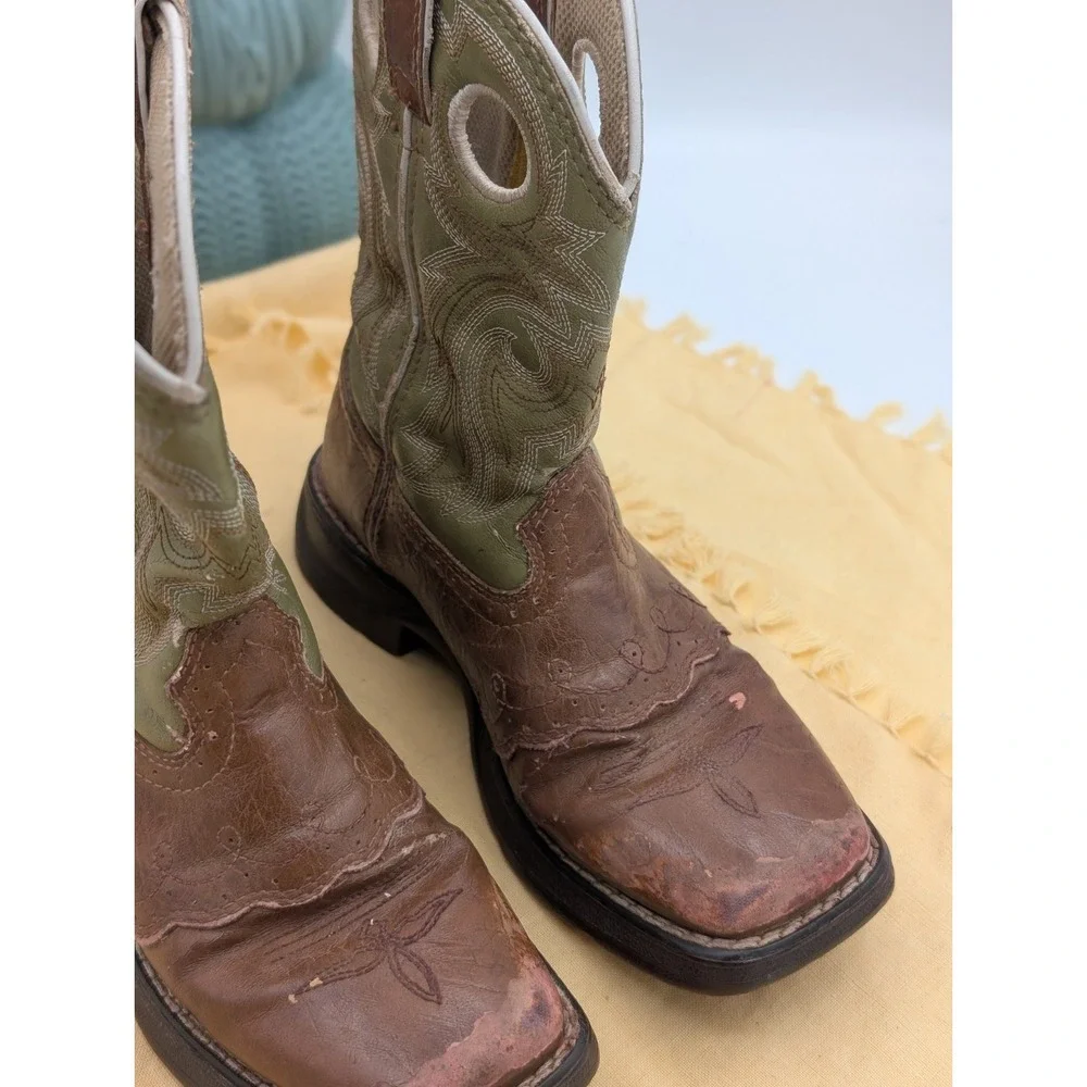 Durango Kids Western Boots 13M Brown Sage Green Square Toe Lil Rebel BT282